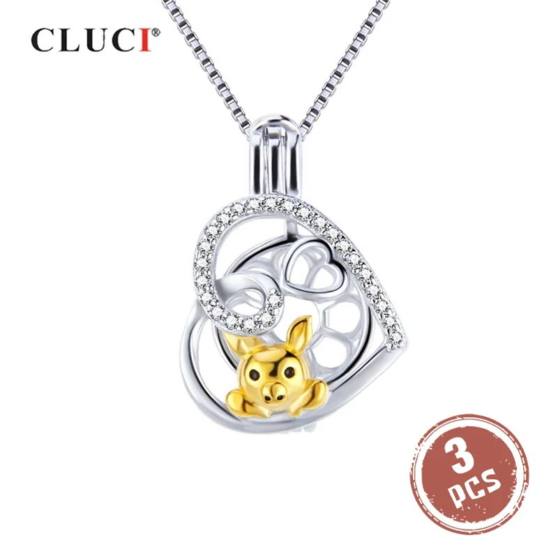

CLUCI 3 шт серебро 925 Подвески кулон для женщин ожерелье ювелирные изделия из стерлингового серебра 925 пробы сердце циркон жемчужный кулон медальон SC361SB