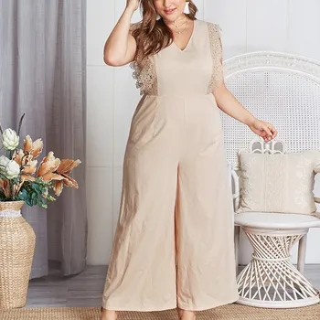 

2019 Large Plus Size Xxxxl Rompers Womens Jumpsuit Long Pants Lace Patchwork Sleeveless Playsuit Casual Loose Overalls