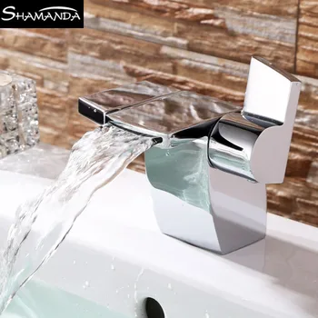 

Modern Design Free Shipping Brass Chrome Basin Faucet Dual Handle Cold and Hot Water Waterfall Mixer 2460