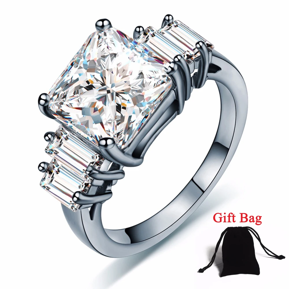 

GR.NERH Exclusive! The Gold Plated Rectangle Emerald Cut CZ Zircon Engagement Rings For Women Jewelry
