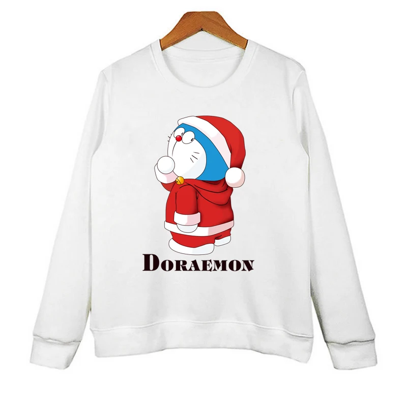 Funny Christmas Doraemon Sweatshirt Winter Letter Sweatshirt Woman Pullvoers Long Sleeve Casual Hoodies Harajuku Top W-C10217