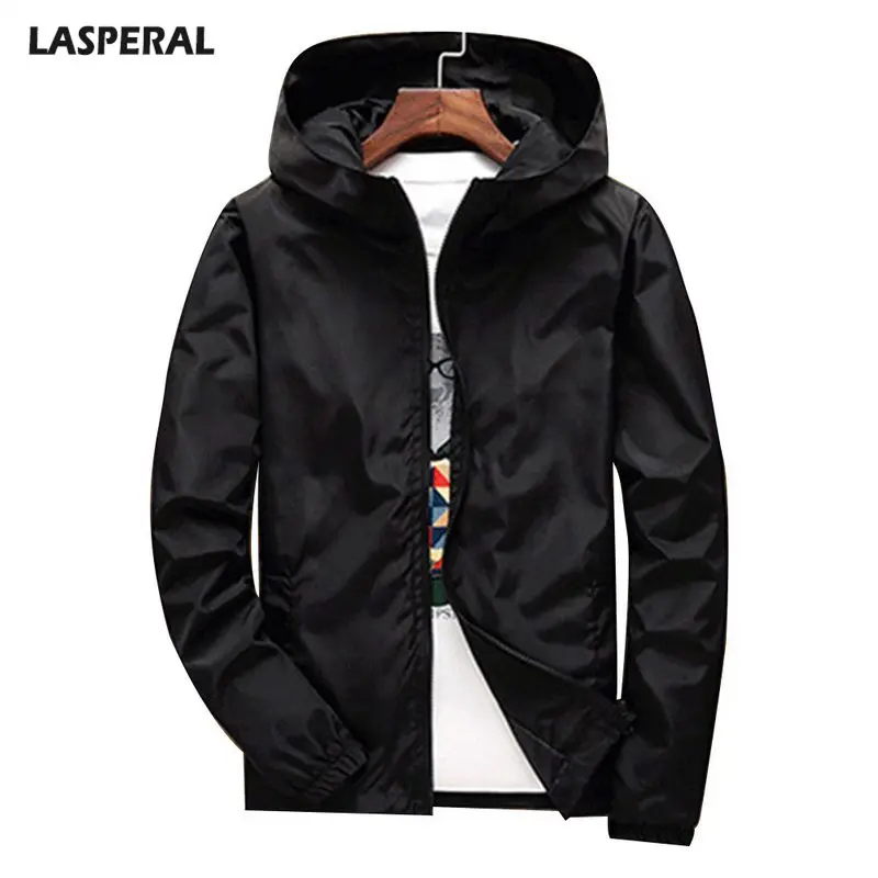 

LASPERAL Men's Jacket Loose Solid Color Clothes Men's Spring And Autumn Models Hooded Male Zipper Casual Jacket