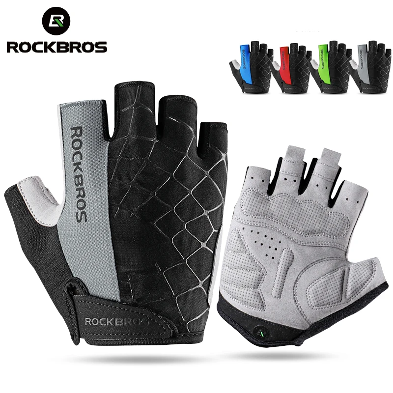 ROCKBROS Cycling Half Finger Bike Gloves Shockproof Breathable Bike Short Gloves 