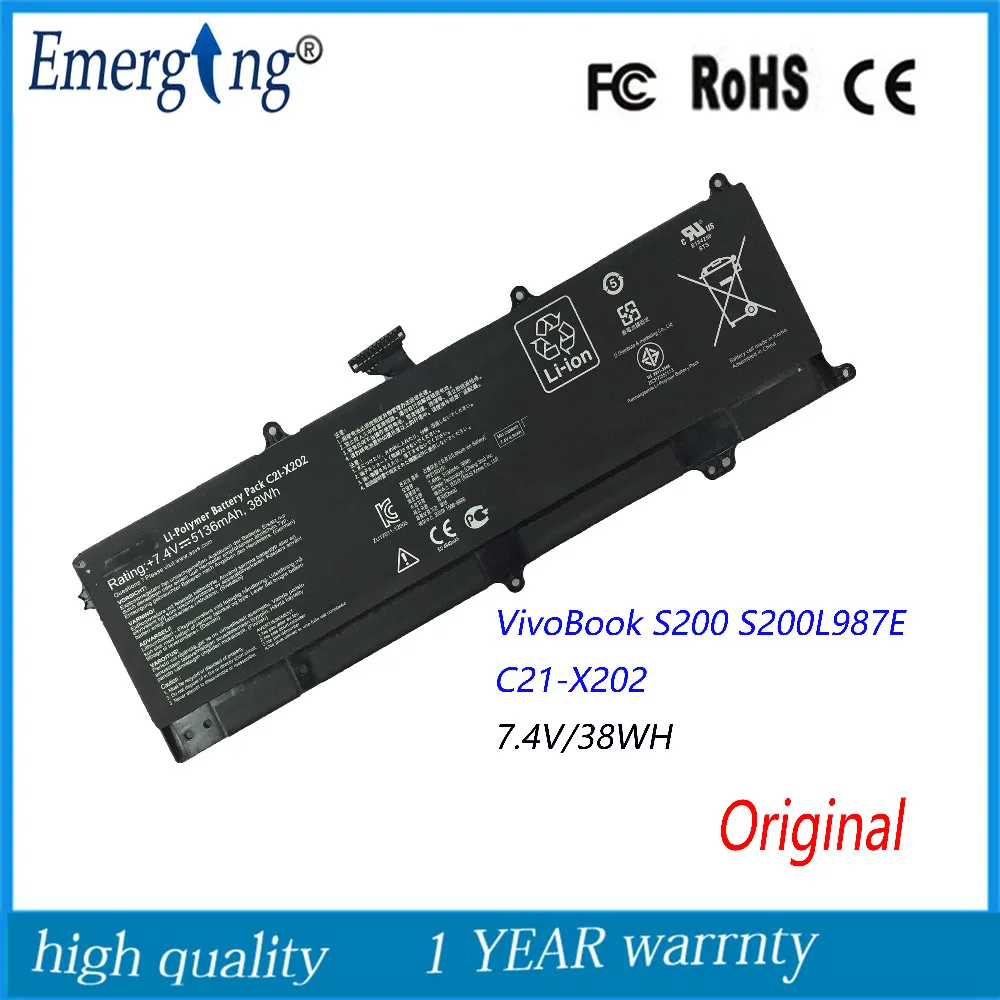 Оригинальный 7 4 V 38Wh Новый аккумулятор для ноутбука ASUS VivoBook C21 X202 S200 S200E X202E X201 X201E