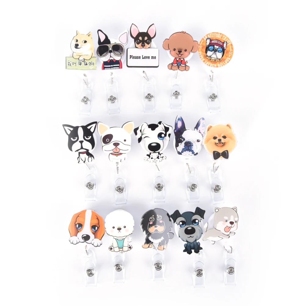Mini Cartoon Dog Retractable Badge Reel 2017 The New Student Nurse Exihibiton ID Name Card Badge Holder Office Supplies 1Pcs