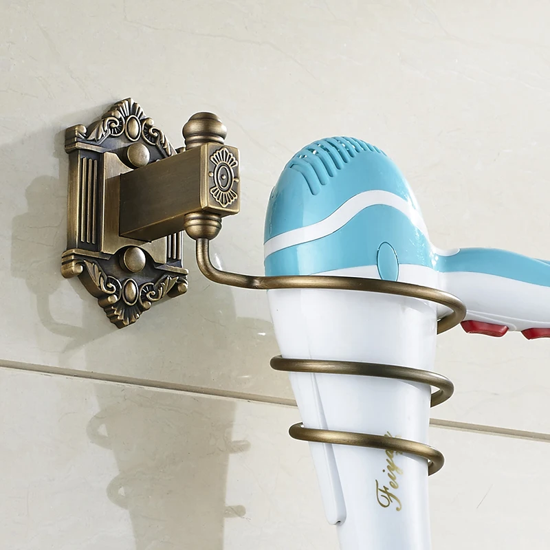 

Copper Bathroom Wall Holder Shelf Antique Brass Hair Dryer Rack Space Storage Stand Frame Drop Ship Sale Wall Mounted