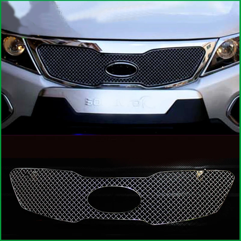 Car styling For Kia Sorento 2009 2010 2011 Stainless Steel Front Bumper Honeycomb Grille Center grill Cover Trim Accessories
