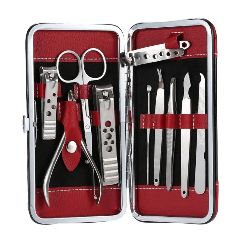 

10 PCS Pedicure / Manicure Set Nail Clippers Cleaner Cuticle Grooming Kit Case