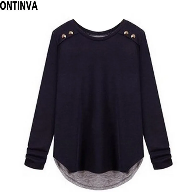 2017 Spring New long sleeve T shirt Women Clothing Navy