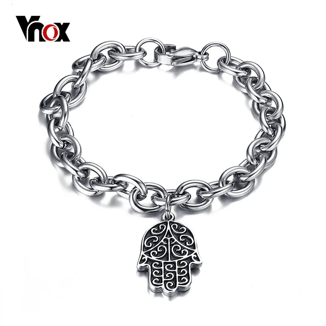 Vnox Hamsa Charm Bracelet For Men High Quality Stainless Steel Hand Vnox Hamsa Charm Bracelet For Men High Quality Stainless Steel Hand Shape Chain Clic Daily Male