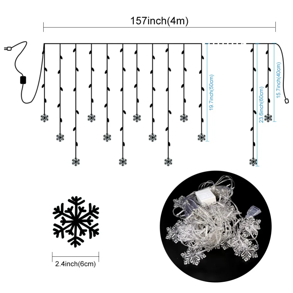 OurWarm 4 м Рождественская гирлянда светодиодный светильник-занавеска Snowflower струнный светильник для свадьбы, вечеринки, окна патио, наружный светильник-гирлянда, украшение