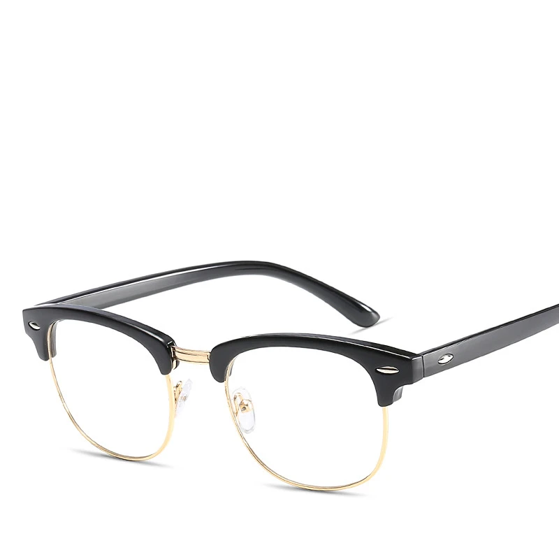 Gafas clásicas con remache de media para hombre, Marcos para gafas ópticas de moda, Marcos para gafas con receta con lentes transparentes, gafas 8056CJ|De los hombres gafas de Marcos| -