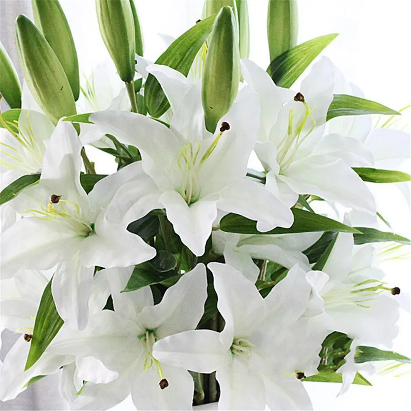 6PCS/lot Artificial Lily White Flower Real Touch Simulation Flower