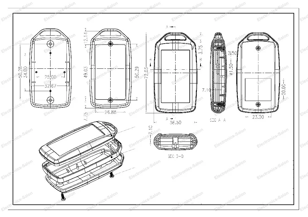 HQ ручной корпус корпуса проекта, черно-белый, 72x39x15 мм.(SKU-A9