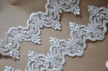 

ivory Lace Trim, beaded bridal lace trim, corded lace,wedding decorationCG047 10yards