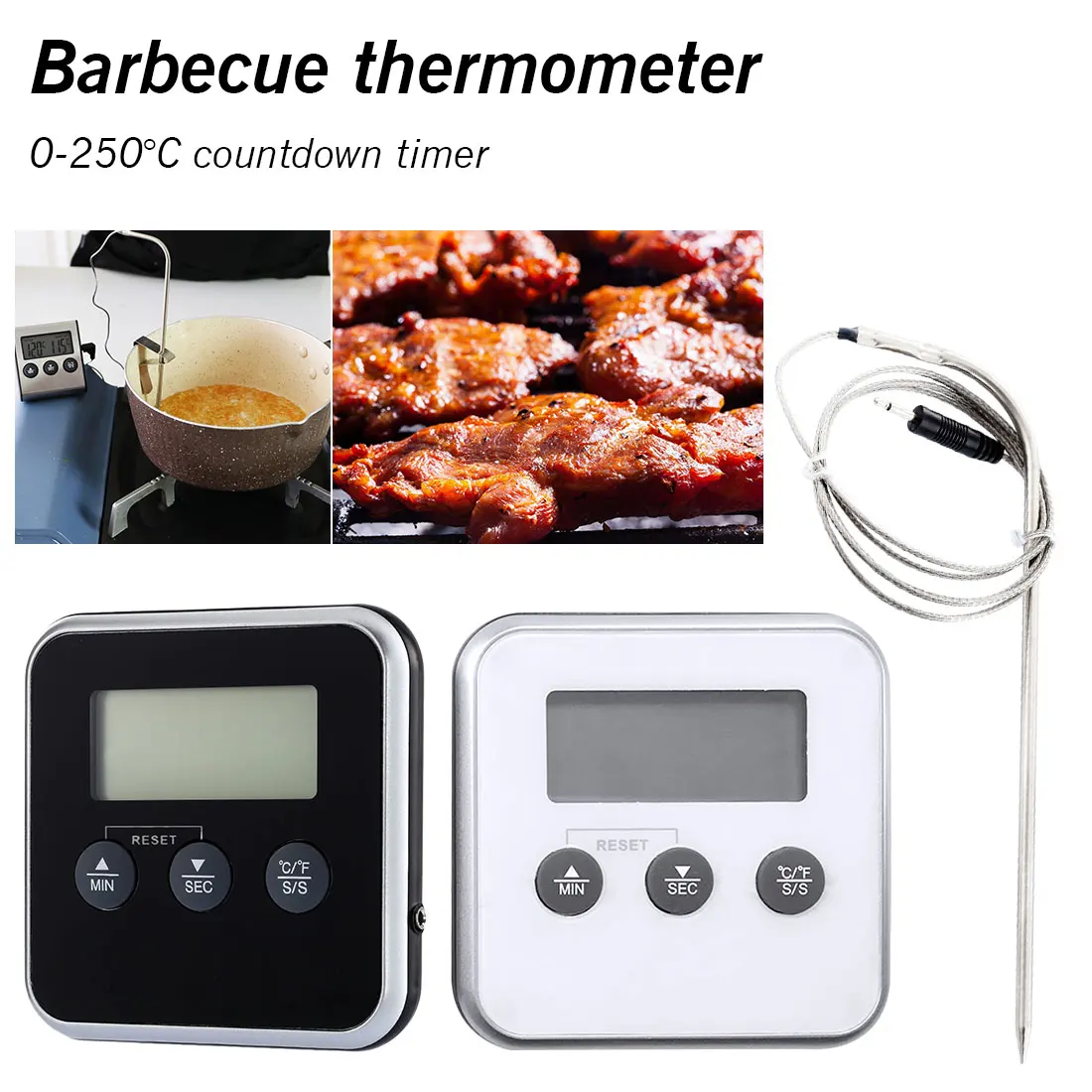 

Kitchen Food Cooking Meat BBQ Probe Thermometer With Timer Barbecue Meat Timer Temperature Alert Electronic thermometer