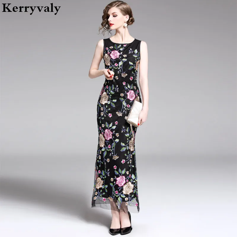 

New Women Sleeveless Mesh Embroidery Summer Dress Ropa Mujer Verano 2019 Retro Sexy Bodycon Dress Ropa Mujer K6531