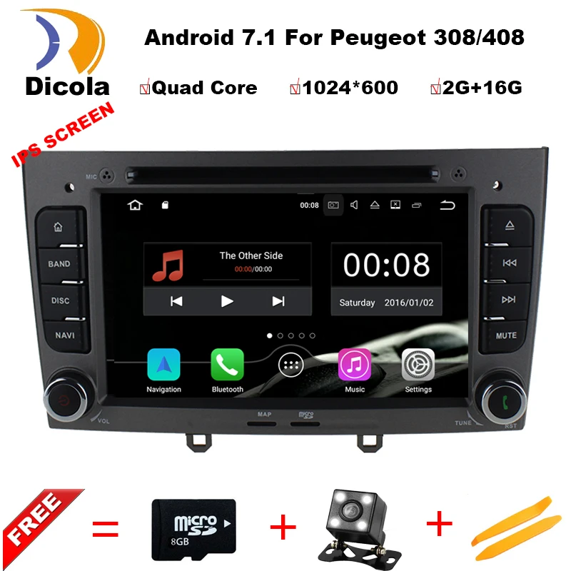 

Car DVD Player Navigation Android 7.1.1 For PEUGEOT 308 408 With Bluetooth GPS Multimedia Reversing Camera SWC USB MP3 hand free
