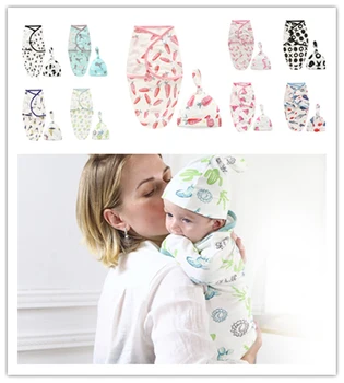 

2Pcs/Set ! Newborn Fashion Baby Swaddle Blanket Baby Sleeping Swaddle Muslin Wrap Headband baby sleep gown infant pajamas