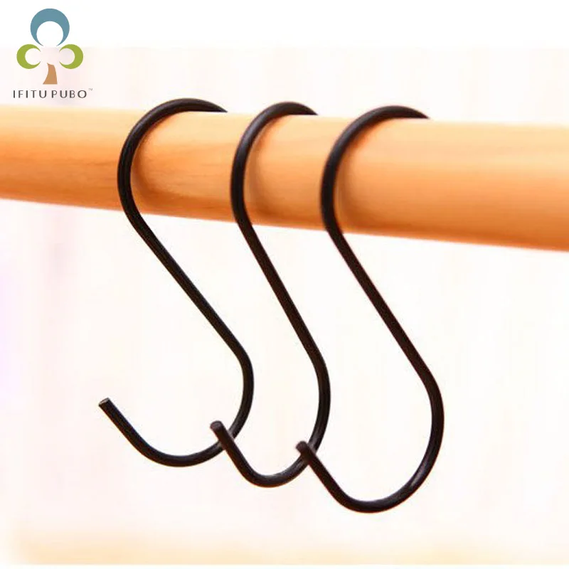 

3pcs/lot Stainless Steel S Shaped Hooks Kitchen Rustproof S Type Hooks Hangers for Hanging Pans Cups Bags Towels Black WYQ