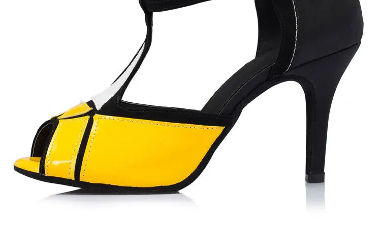 DILEECHI/желтая обувь для латинских танцев из искусственной кожи женские босоножки на высоком каблуке 8,5 см, обувь для танцев на квадратном каблуке Бальные Танцевальные Туфли 8,5 см