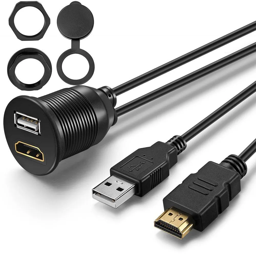 USB 2,0 и HDMI к HDMI + USB AUX удлинитель тире панель водостойкий автомобильный заподлицо кабель для автомобиля лодка и мотоцикл-3 фута 1 м