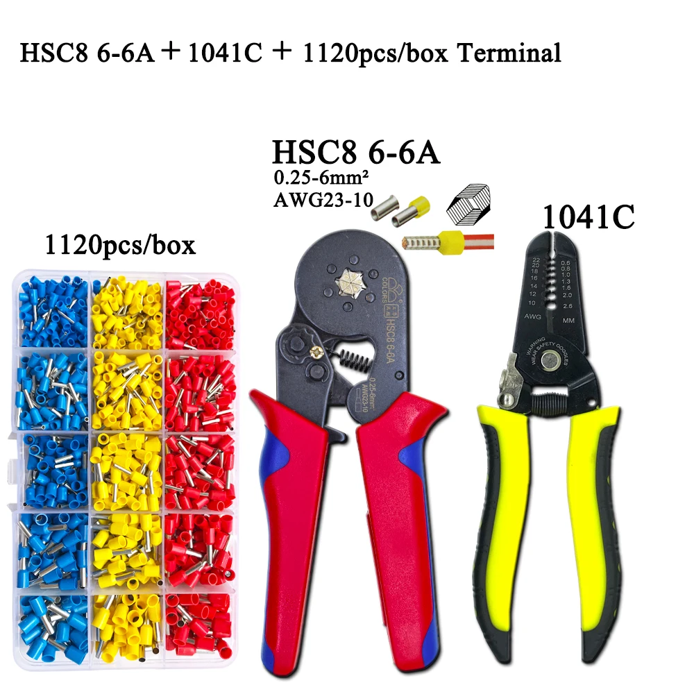 HSC8 pliers kit 6-6A 0.25-6mm2 D2 wire cutting pliers tube type terminal box electrical clamp terminal tube tool Red pliers