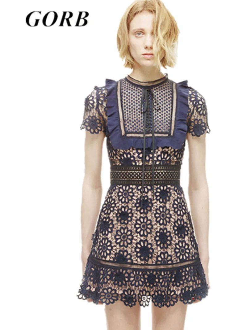 2019 Newest Europe Runway Lace Hollow Out Womens Mini Dress Vestidos Bodycon Short-Sleeve High Quality Self Portrait Dresses | Женская