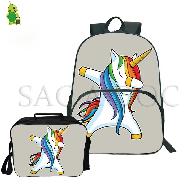Аниме Радуга Единорог Рюкзак 2 шт./компл. путешествия рюкзак для подростков, школьный рюкзак для ноутбука с сумкой - Цвет: 1