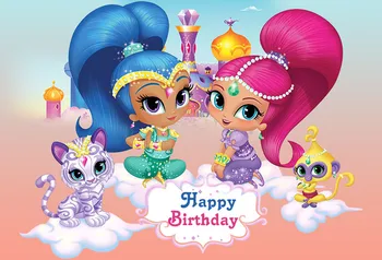 

happy birthday shimmer shine baby child cartoon photo background photography backdrops quality vinyl