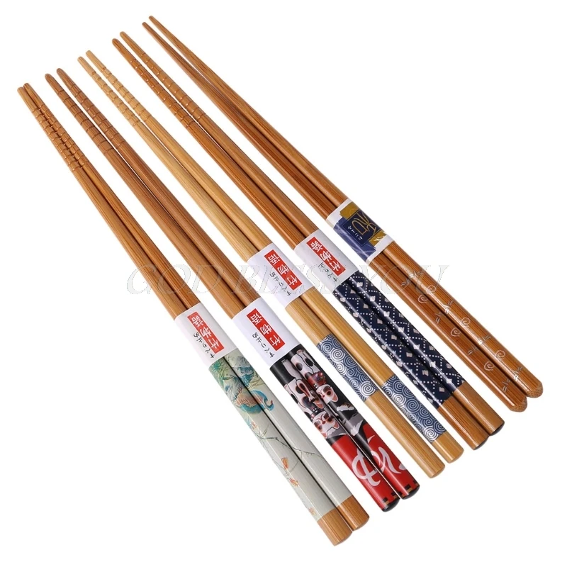 

5 Pairs Natural Bamboo Wood Japanese Painting Chopsticks Value Dinner Reusable