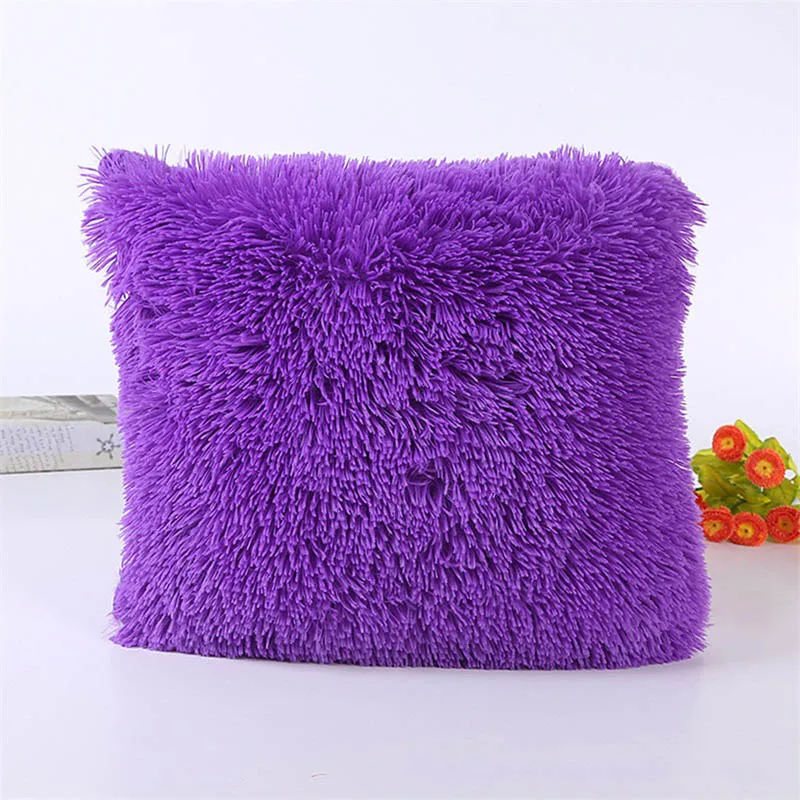 Мягкий плюшевый чехол для подушки с квадратной талией, декоративная наволочка 43*43 см - Цвет: Фиолетовый
