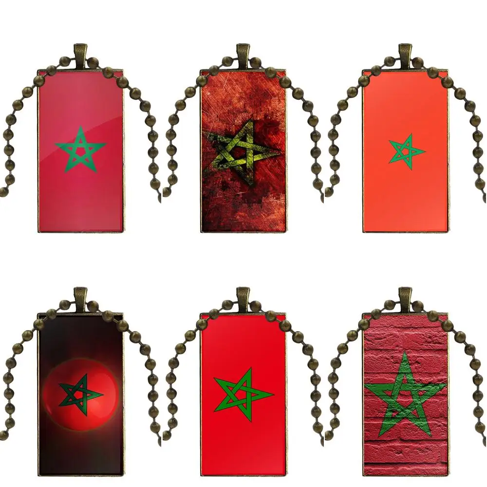 

EJ Glaze For Women Children Fashion Glass Cabochon Pendant Rectangle Necklace Choker Necklace Jewelry Maroc Flag Morocco