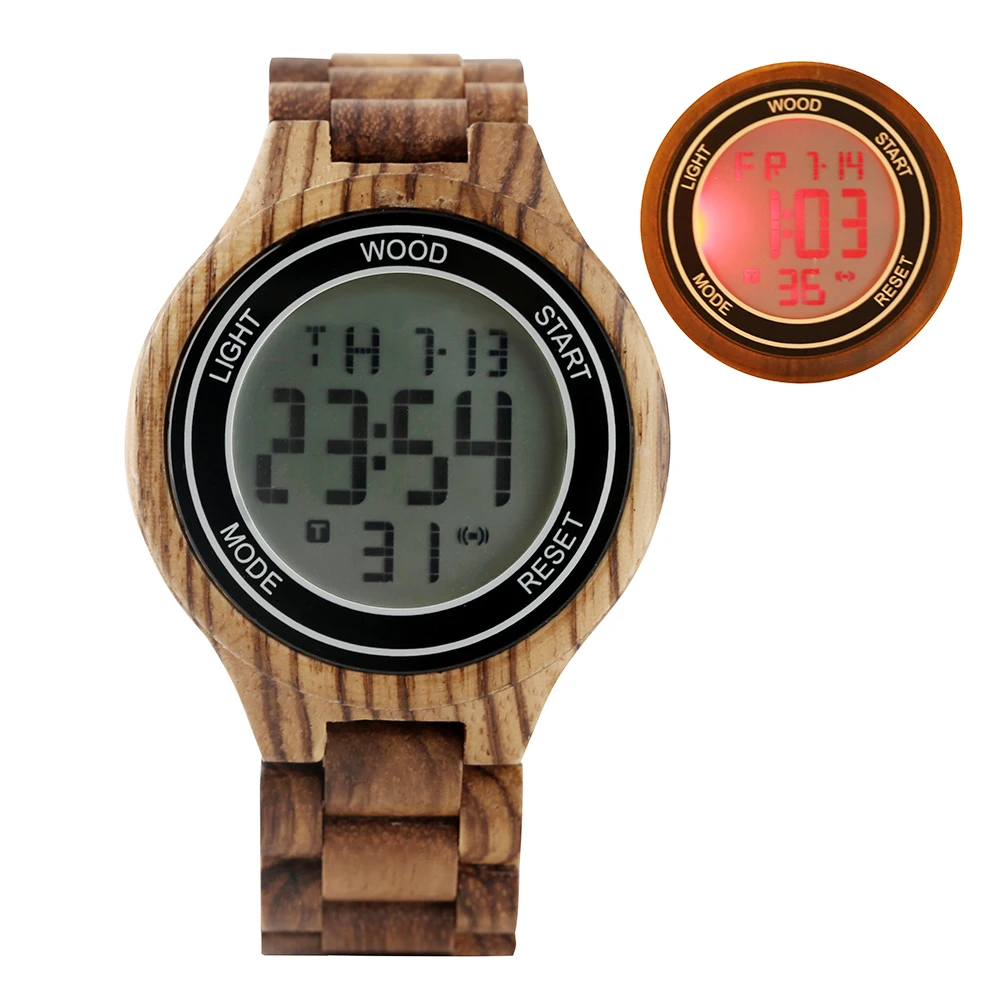 Men's Classic All Wooden Electronic Watch Practical LED Luminous Function Casual Calendar Display Wooden Wristwatch