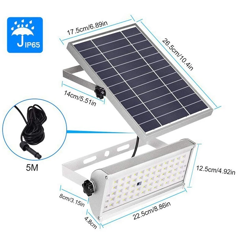 65 светодиодов солнечный светильник 1500Lm 12 Вт Точечный светильник с дистанционным управлением Открытый водонепроницаемый солнечный светильник