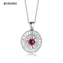BUDONG Fashion Luxury Crystal White Silver Color Chain Necklace for Women Red/Blue/Green/ White Zirconia Wedding Jewelry XUP091