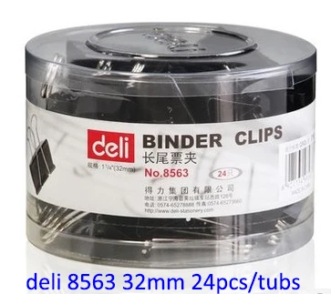 8563 32mm 24Pcs Высокое качество DELI бренд связующего зажимы 8564 15 мм 19 мм 25 мм 32 мм 41 мм 51 мм(черный - Цвет: 8563 32mm 24Pcs