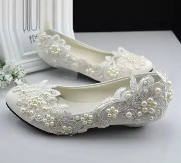 Plus Sizes 40 41 42 Ivory Lace Wedding Shoes For Woman Small Low