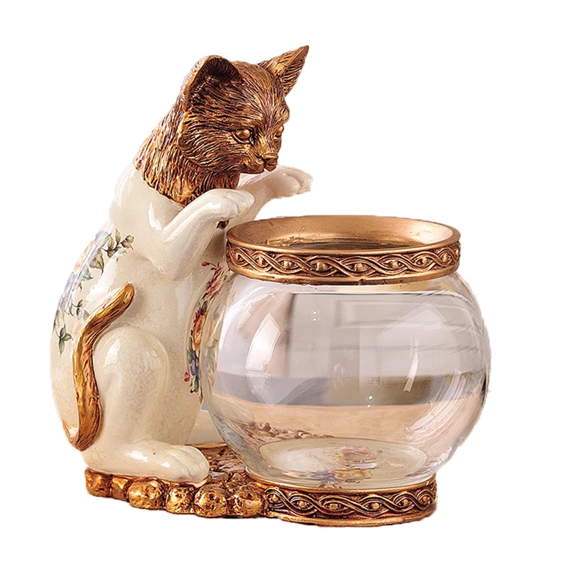 American Pastoral Fishing Cat Goldfish Aquarium Vase Desktop