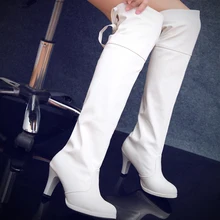Clubwear High Heel Thigh Heel Over The Knee Boots Sexy Women Lady Martin Boots Patent Leather Gothic Shoes white red black