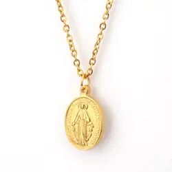 Нержавеющая сталь Золотой Medalla медальон Дева Мария Шарм цепочки и ожерелья для женщин Крест Медальон Колье