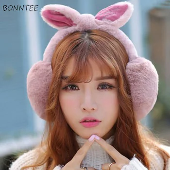 

Earmuffs Women Rabbit Ears Harajuku Kawaii Faux Fur Warm Soft Winter Solid Womens Earmuff Korean Style Simple Leisure Sweet Chic