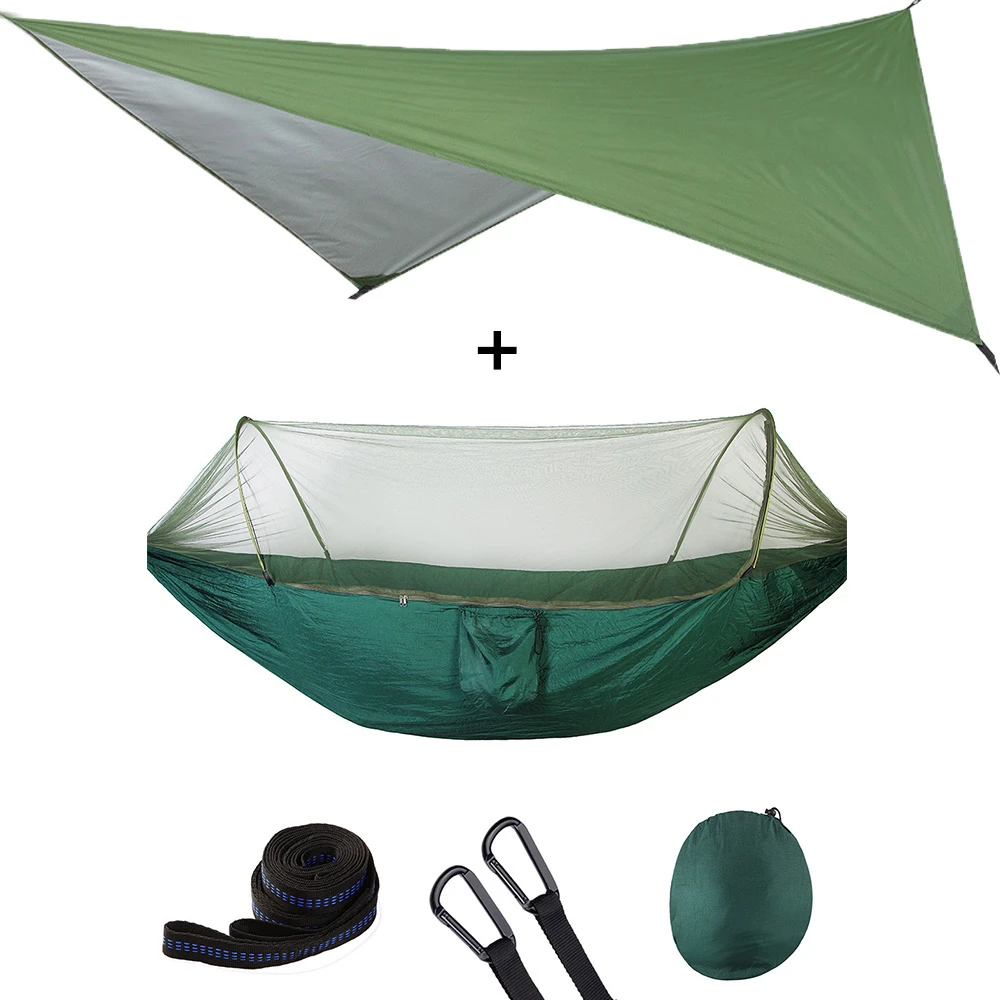 Camping Hammock with Mosquito Net and Rain Fly Portable Double Hammock with Bug Net and Tent Tarp Tree Straps for Travel Camping 