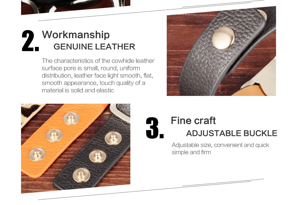 JeeMango Design Leather Wrap Bracelets Bangle For Women Black/Orange/Leopard Print Color Leather Bracelet Jewelry OPH1004