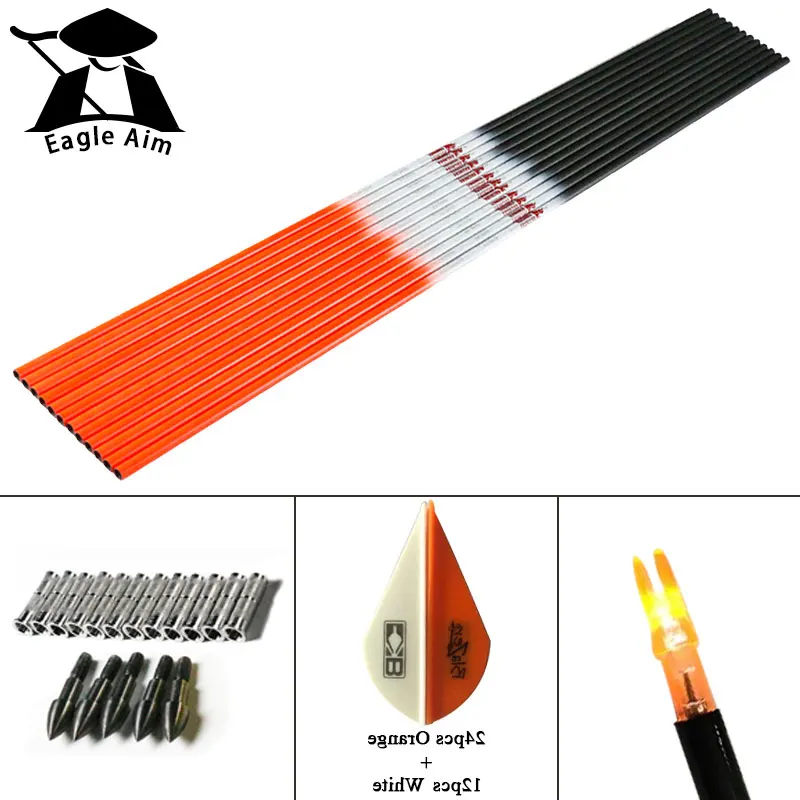 Hunting shooting Crossbow 12Pcs spine 300 ID 6.2mm Pure Carbon Arrow Shafts Points Insert Vanes Nocks DIY archery | Спорт и
