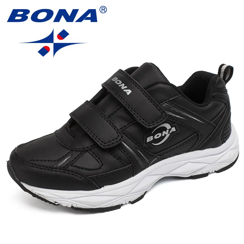 BONA/ популярный стиль; детская повседневная обувь на липучке; кроссовки для мальчиков; обувь для бега на открытом воздухе; мягкий светильник; - Цвет: BLACK SILVER GREY