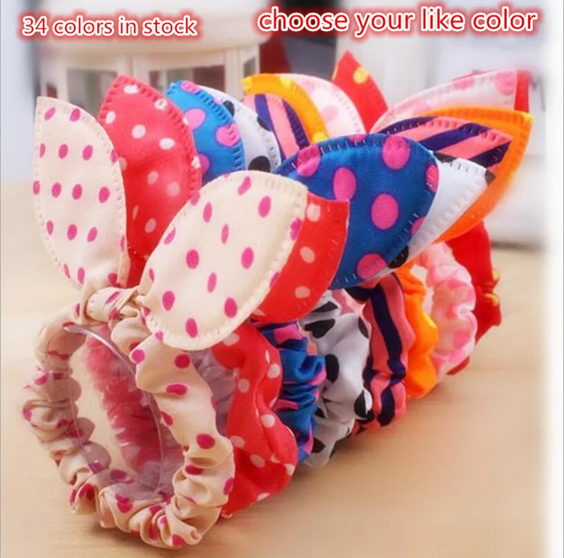 2016 Cute Girls Ponytail Holder Elastic Hair Rope Ties Rubber Band Rabbit  Ears Polka Dot Hair Accessories acessorio para cabelo
