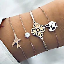 4 шт./компл. изысканный цветок животных самолет круглый кристалл драгоценный камень золотой браслет-цепочка из нескольких рядов набор женщин креативные ювелирные изделия