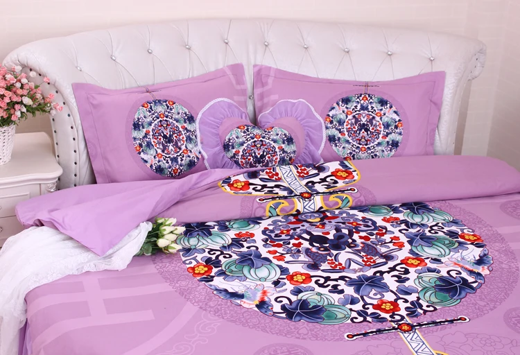 Best LACE ROUND Corner Bed Europe Orange color Flower Bedding sets Cotton Round Double Bed sheet Duvet cover Pillow case Bedskirt 35