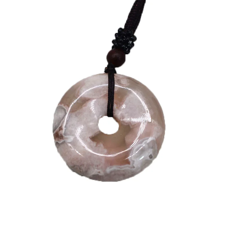 

Cherry Blossom Agate Safety Button Pendant Necklace Drop Shipping Hand-carved Amulet Necklace For Men Women Fine Jewelry